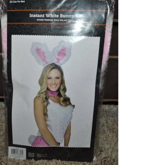 Bunny Rabbit Kit Halloween Costume 14+ White Ear Headband Tail Choker Accessory - Picture 2 of 2